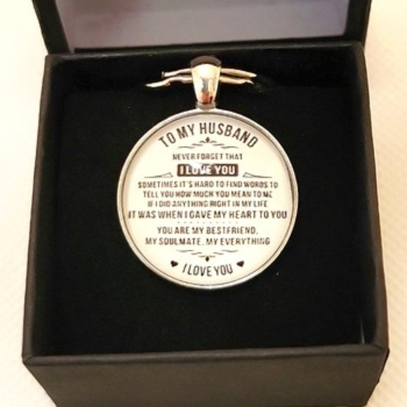 Other - Husband Keychain Keyring Charm Domed Cover Soulmate Saying Silver White OS New